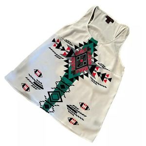 Rock & Roll Cowgirl Southwest Tank Top White Black Red Aztec Women's Medium